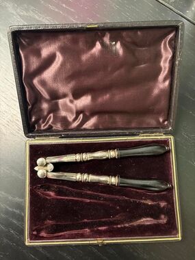 Antique Victorian Silver Plated Nutcracker w/ Ebony Handles & Original Box